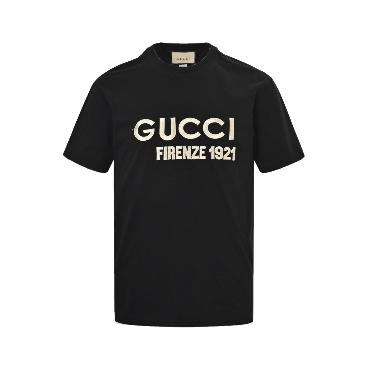 Lettering embroidered short-sleeved T-shirt