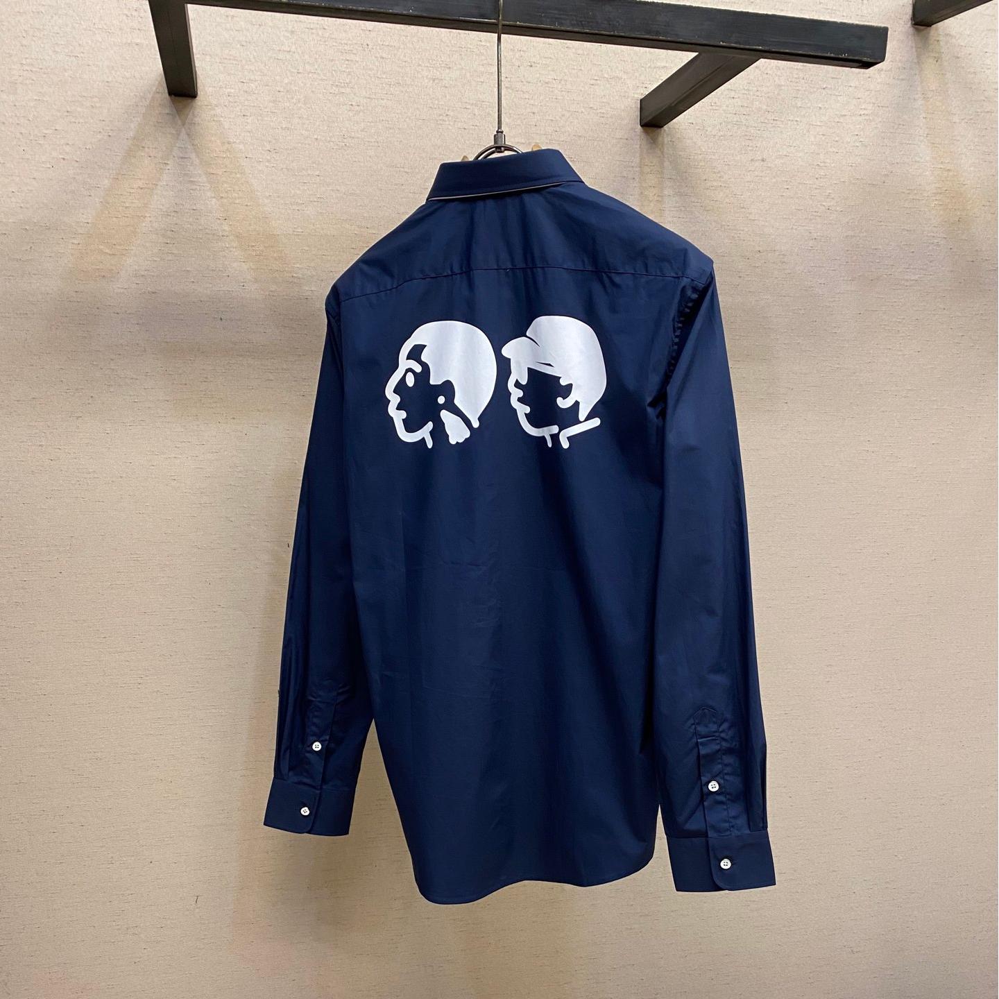 Blue shirt with co-branded signature print