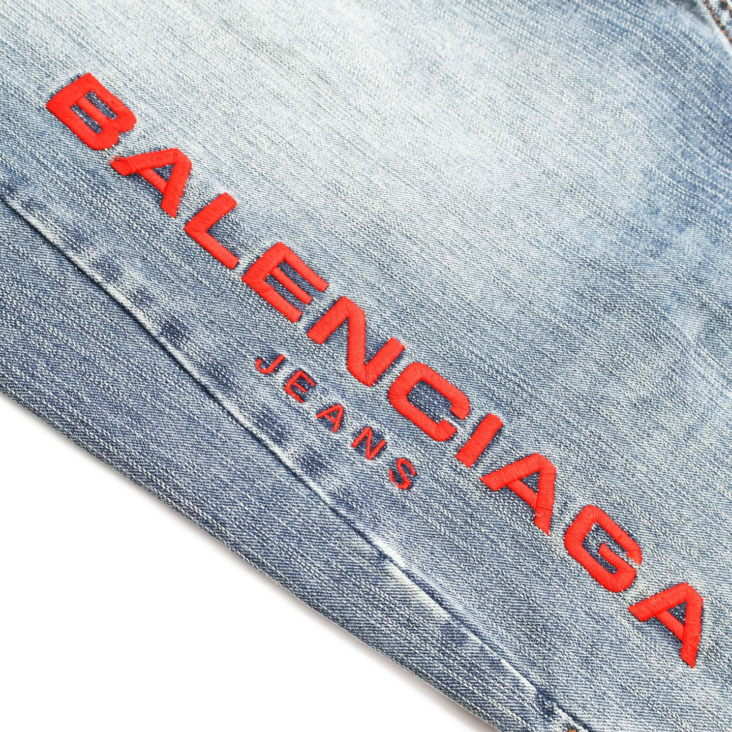 Red Lettering Embroidered Jeans