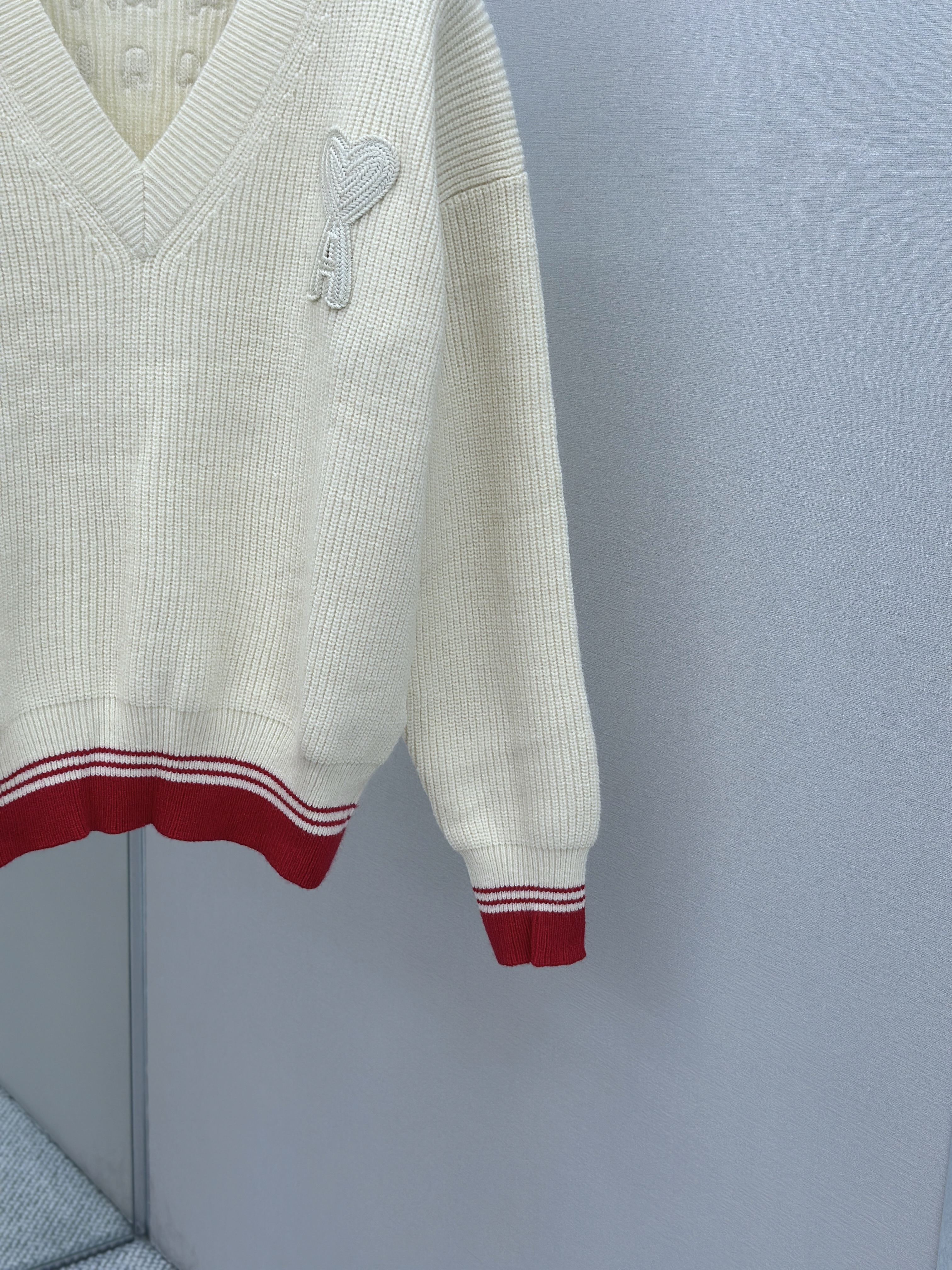 Heart Stripe V-Neck Long Sleeve Sweater