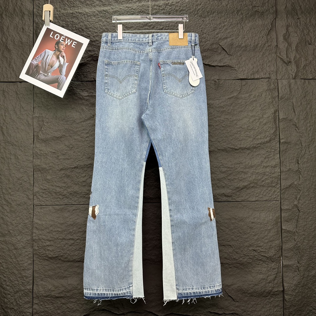 Cross-patch couple's washed jeans