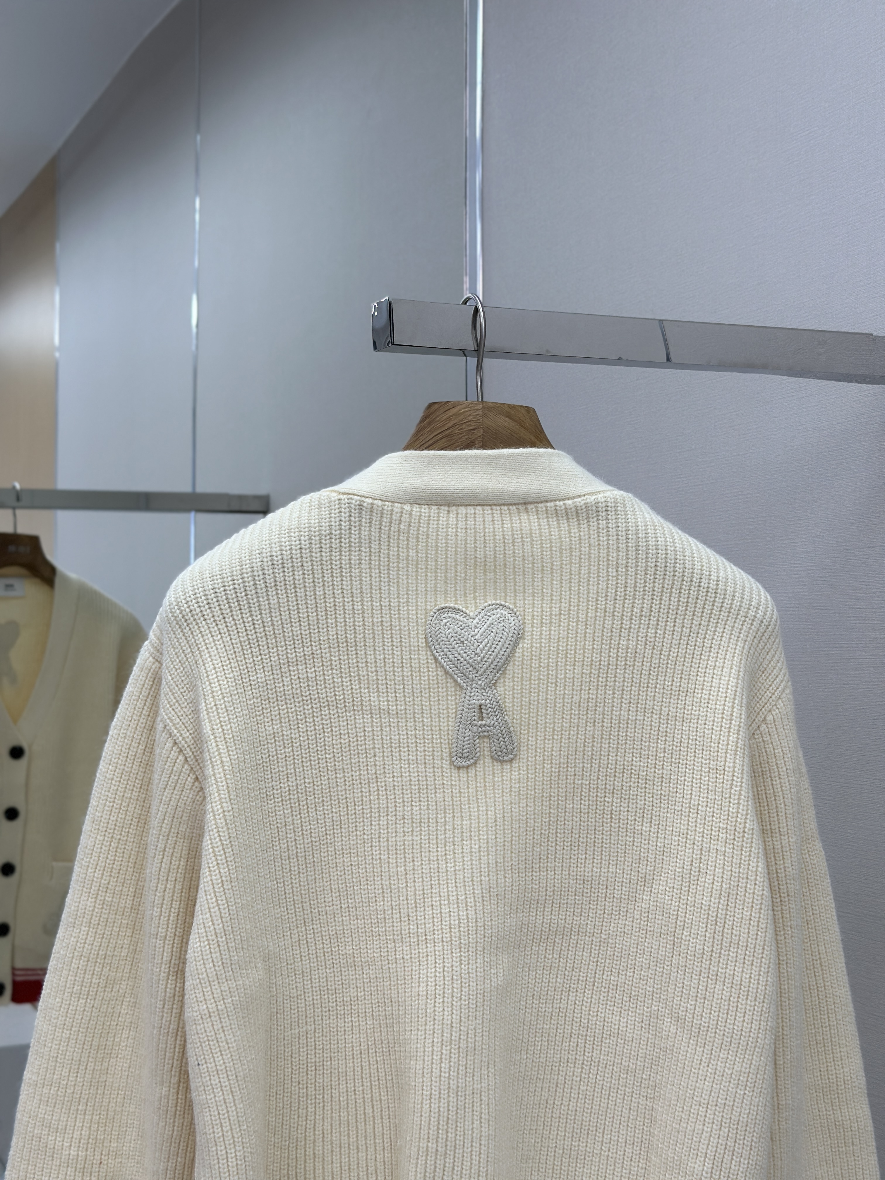 New Woven ADC Heart Stripe V-Neck Cardigan Sweater