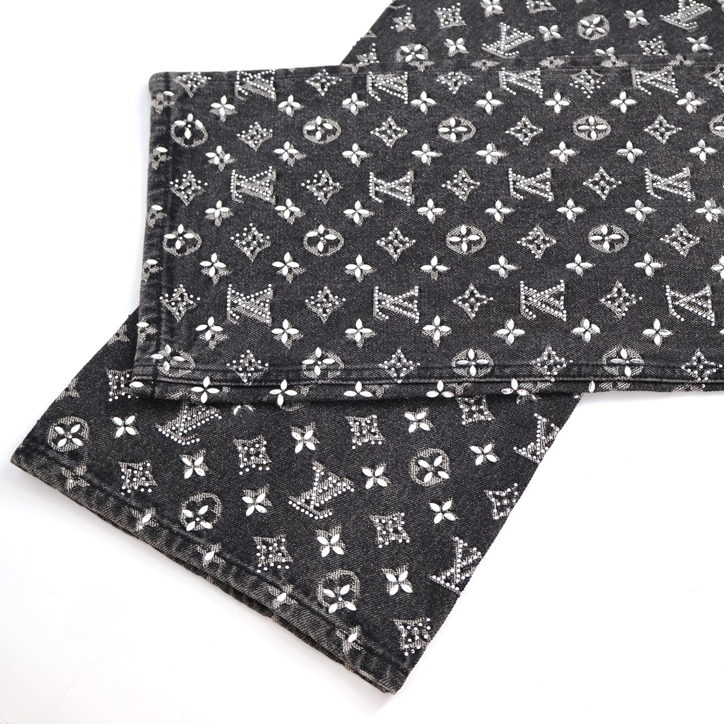 All-Over Monogram Rhinestone Denim Jeans