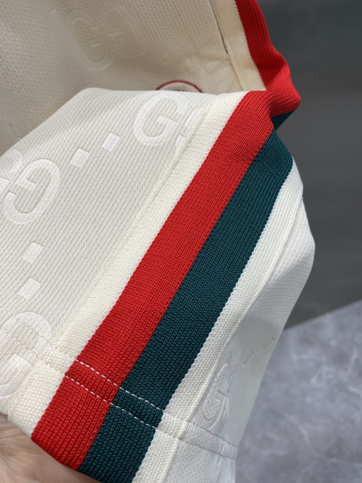 Red and white striped side panel shorts