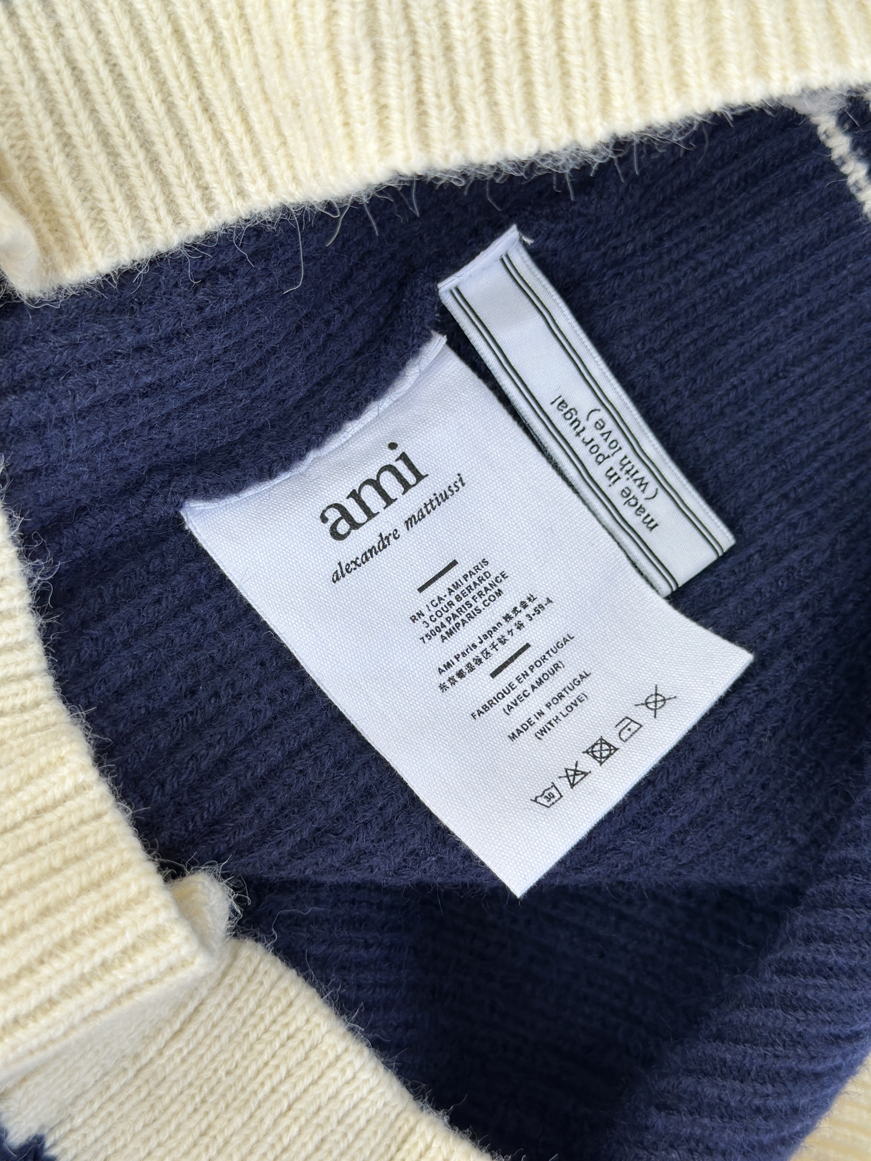 New Woven ADC Heart Stripe V-Neck Cardigan Sweater