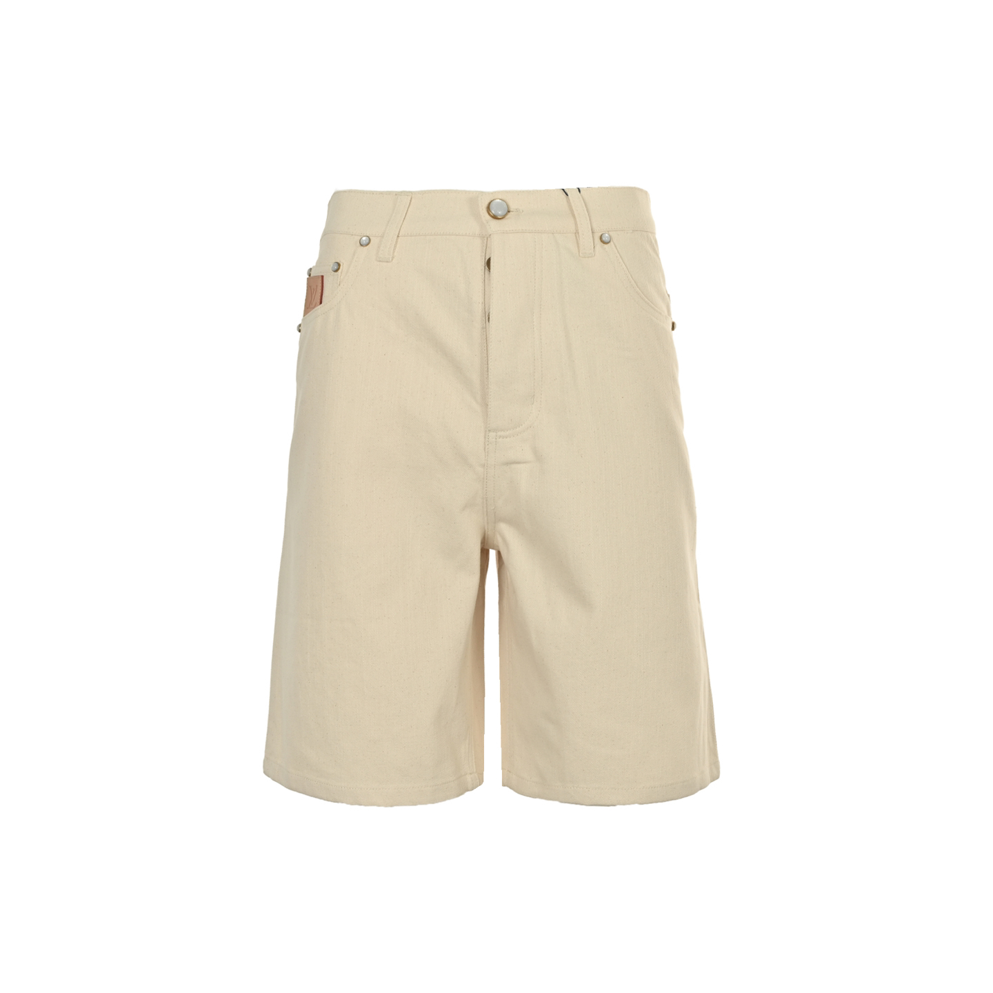 Denim shorts with leather pocket label