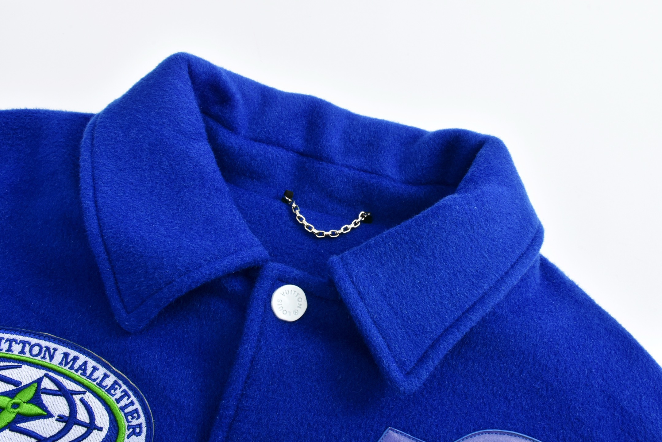 Royal Blue Embroidered Leather Sleeve Baseball Jacket