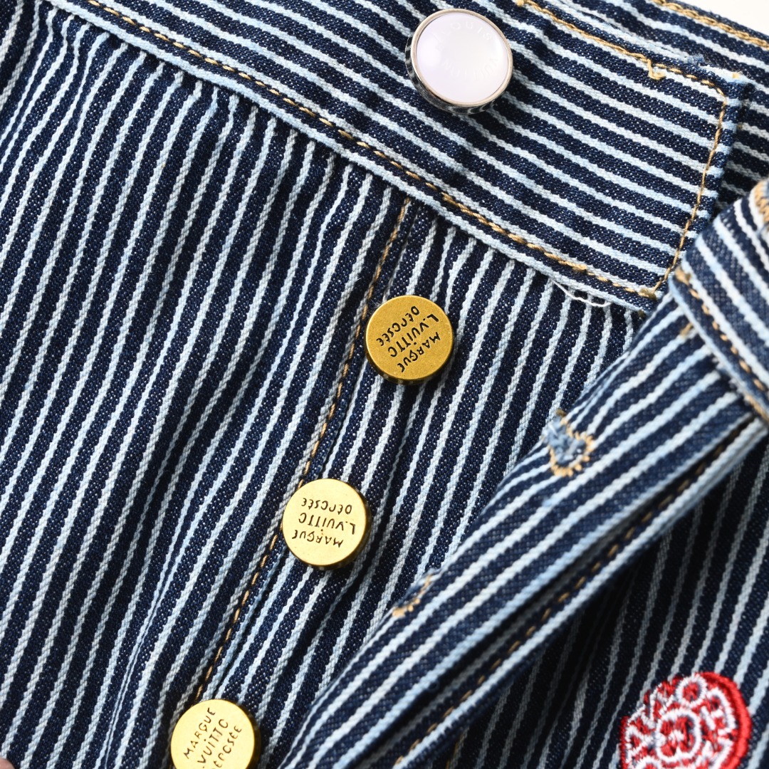 Sakura Embroidery Vertical Stripe Jeans