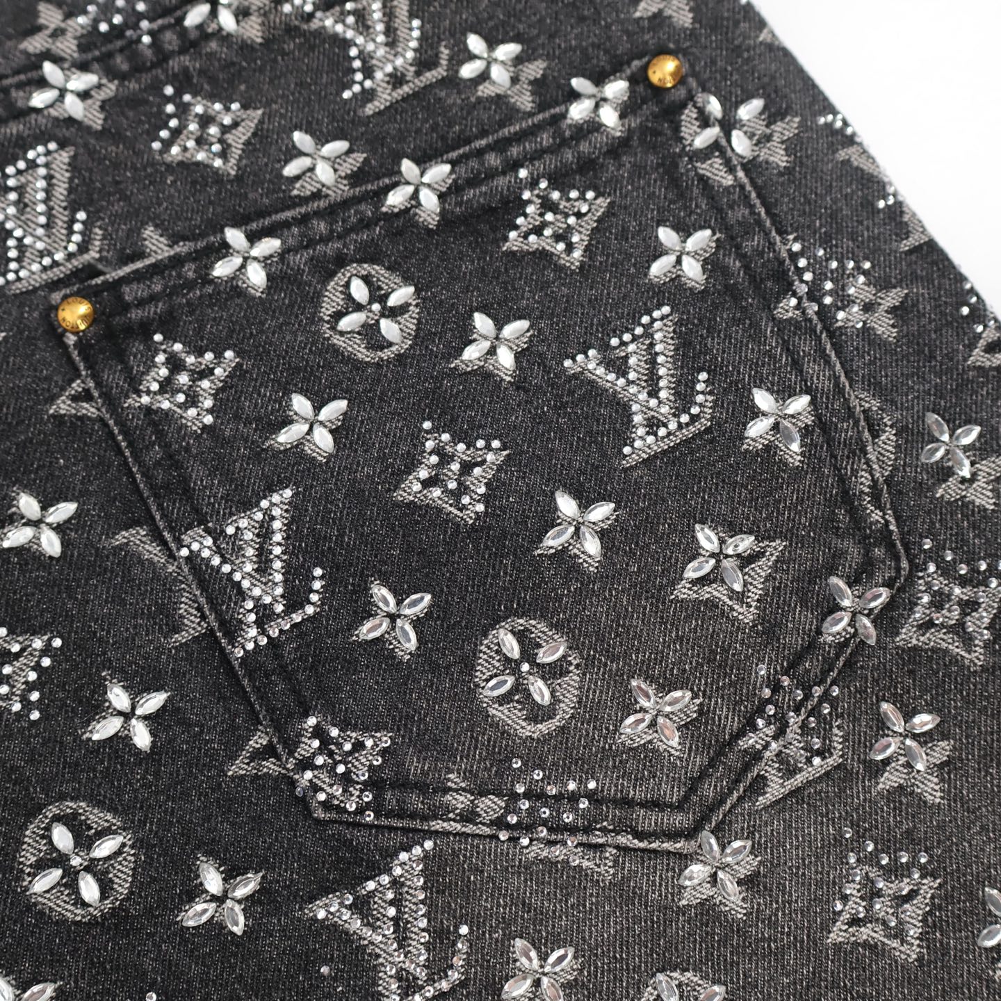 All-Over Monogram Rhinestone Denim Jeans