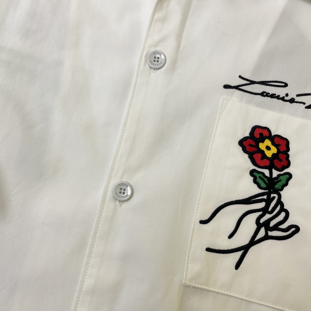 Rose Embroidered Short-sleeved Shirt