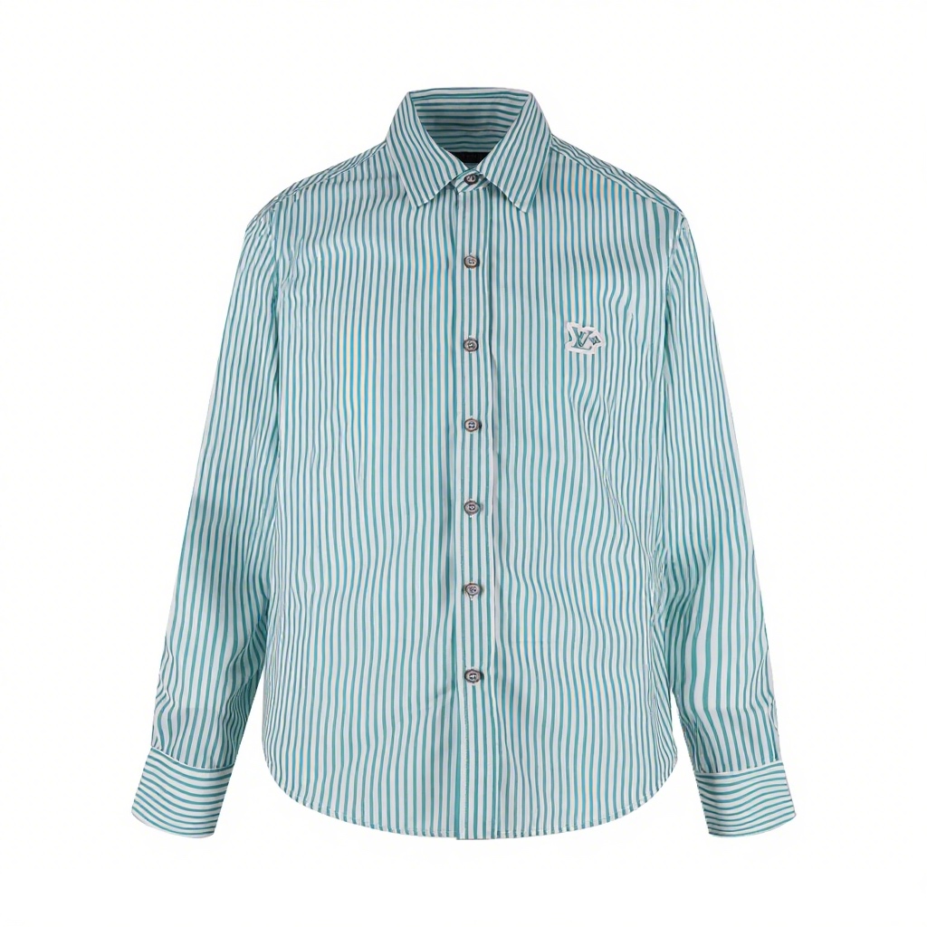 LU Jacquard Logo Green Striped Shirt