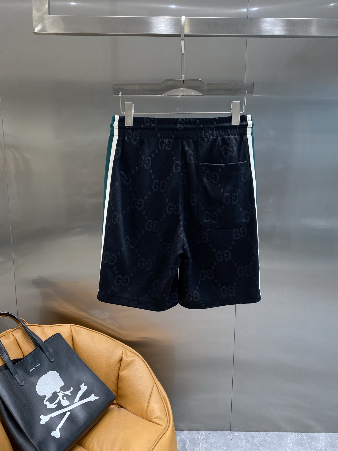 Red and white striped side panel shorts