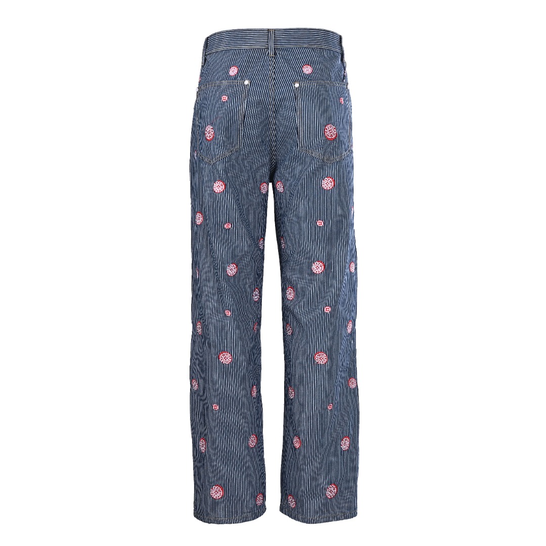 Sakura Embroidery Vertical Stripe Jeans