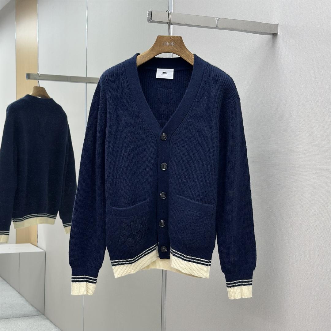 New Woven ADC Heart Stripe V-Neck Cardigan Sweater