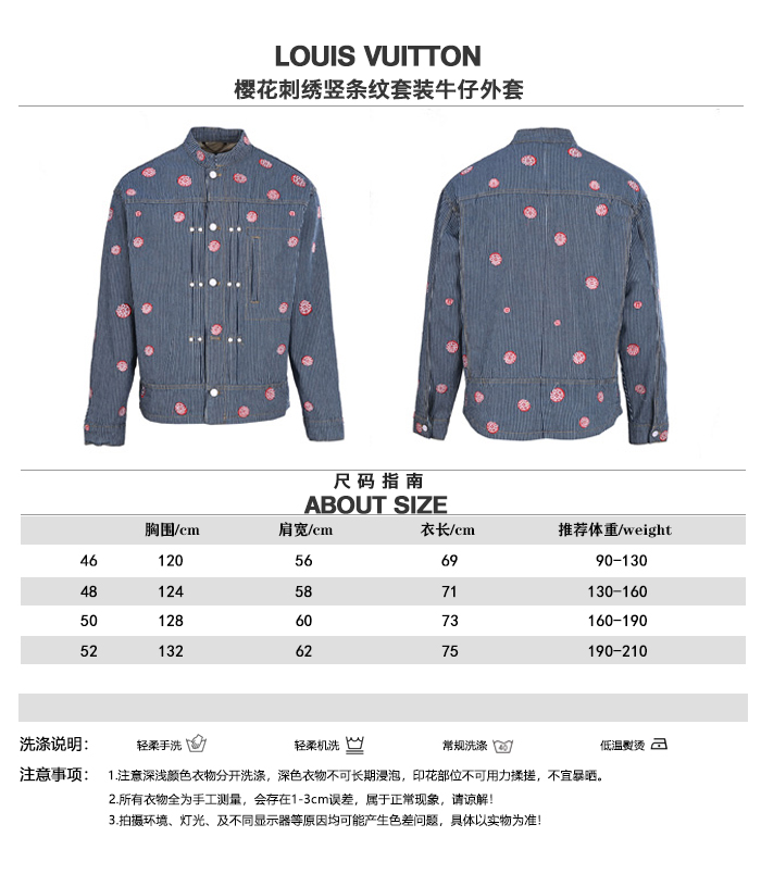Sakura Embroidery Vertical Striped Denim Jacket