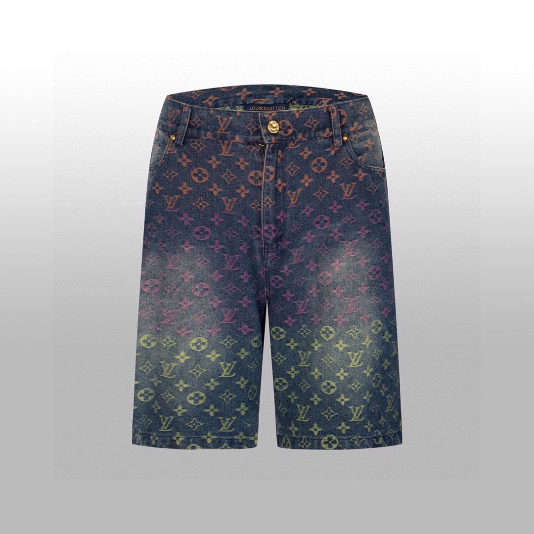 Three-tone gradient denim shorts