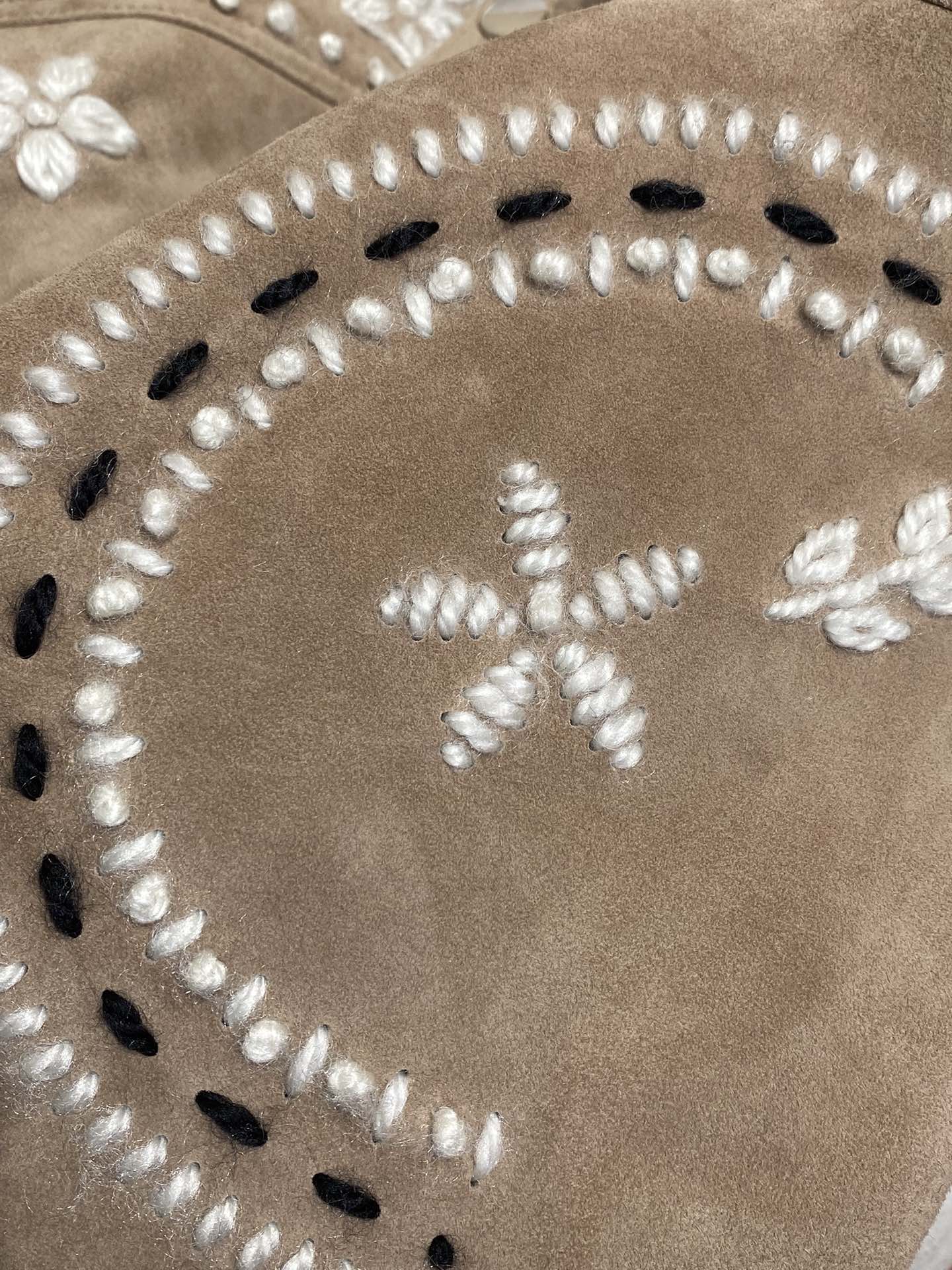 Thick wool 3D embroidered leather jacket