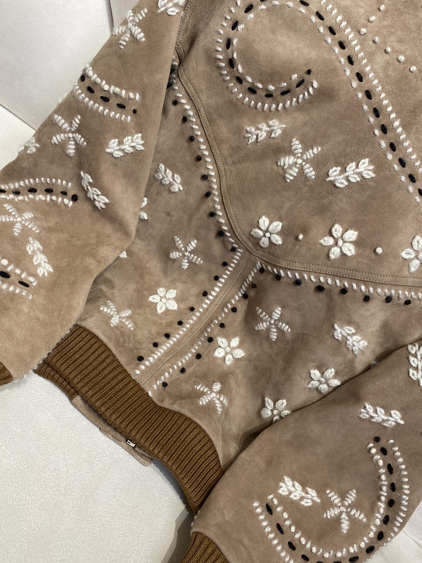 Thick wool 3D embroidered leather jacket