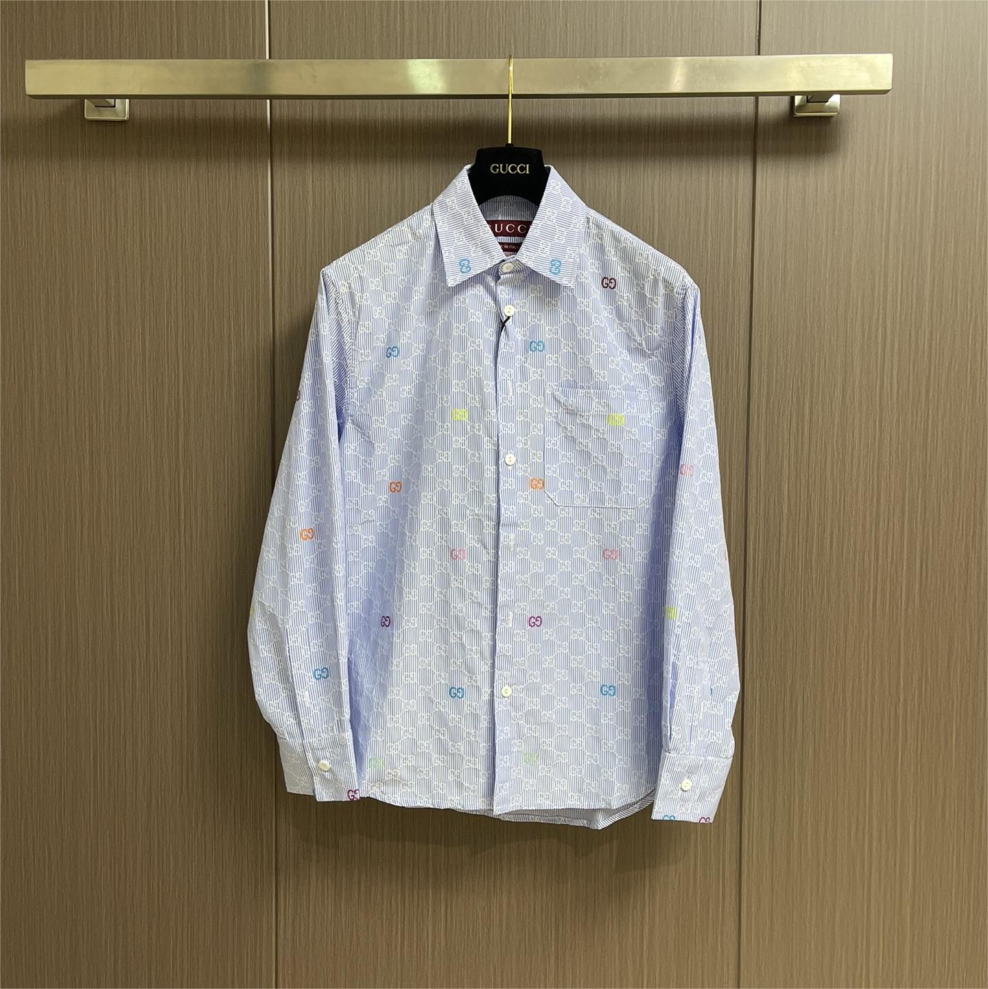 GG Stripe Slub Cotton Long-Sleeve Shirt