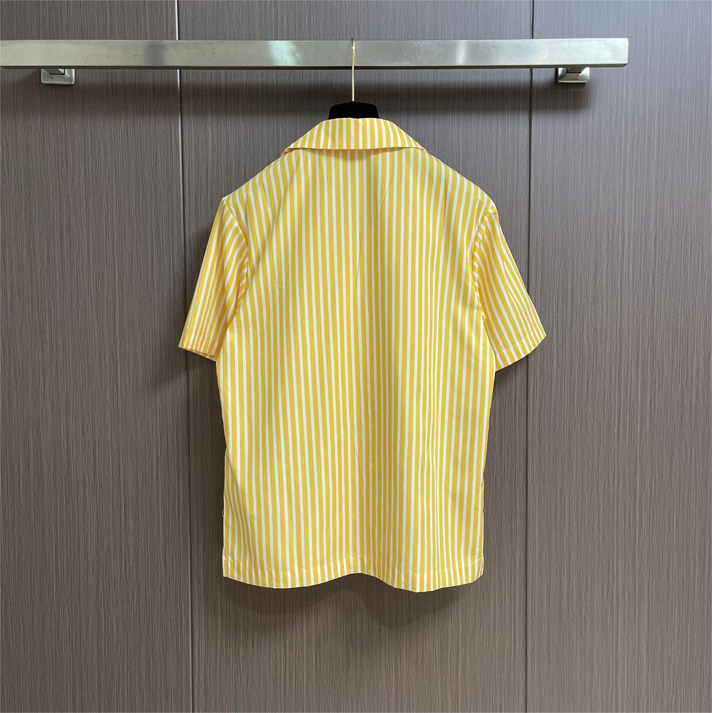 Patchwork Striped Short-Sleeve Collared Shirt