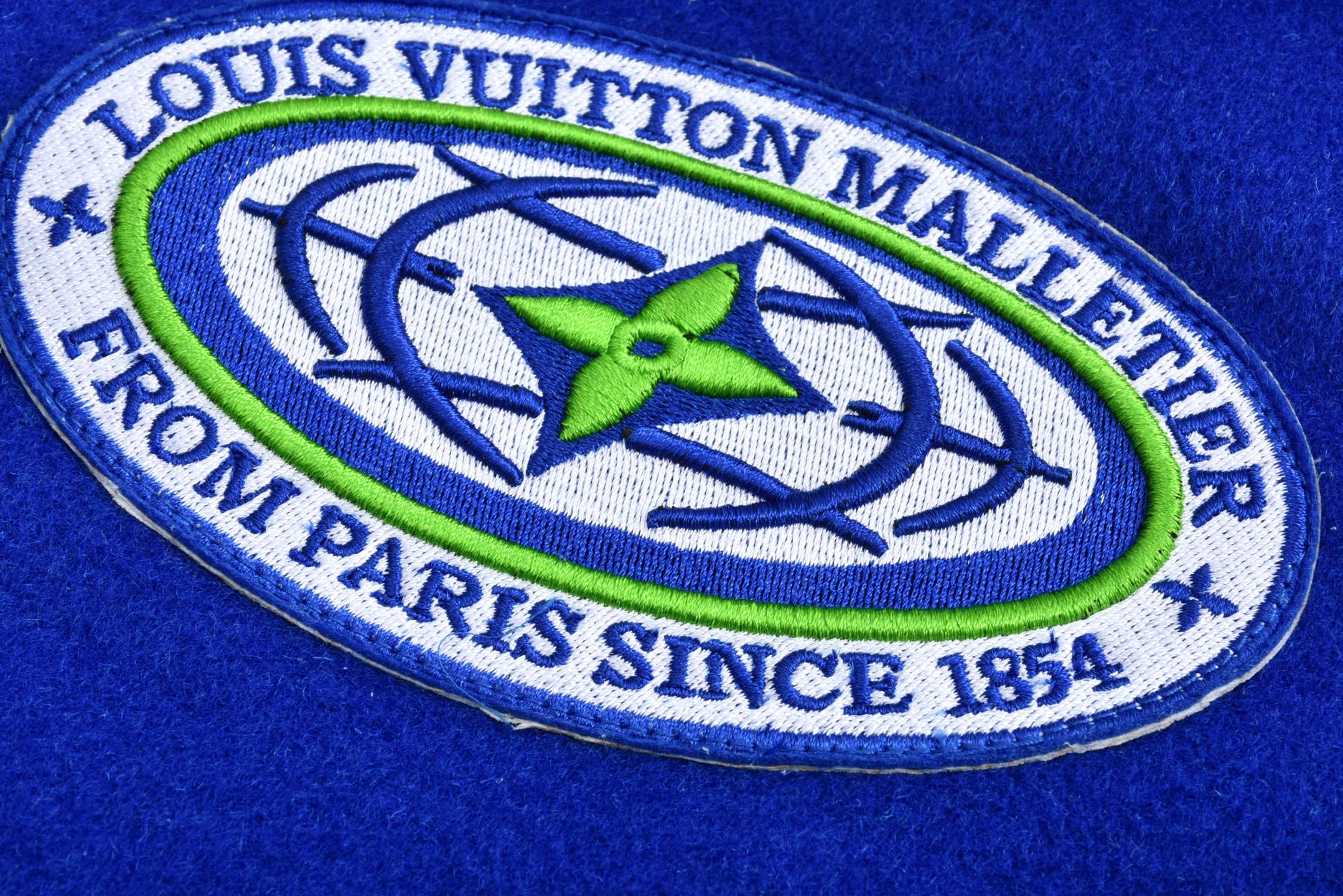 Royal Blue Embroidered Leather Sleeve Baseball Jacket