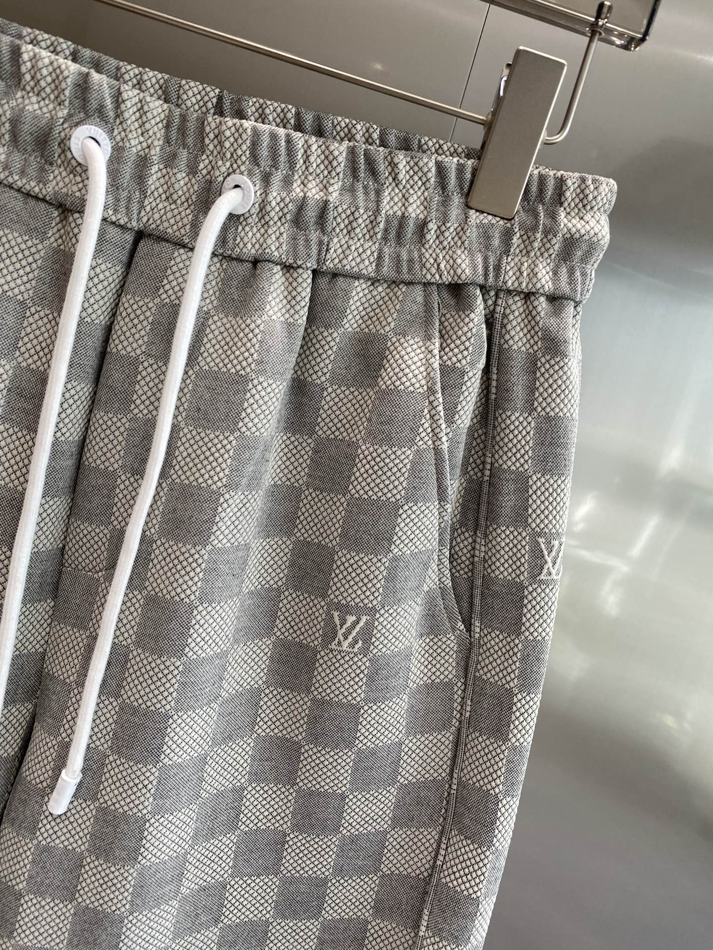 Gray and White Checkered Shorts