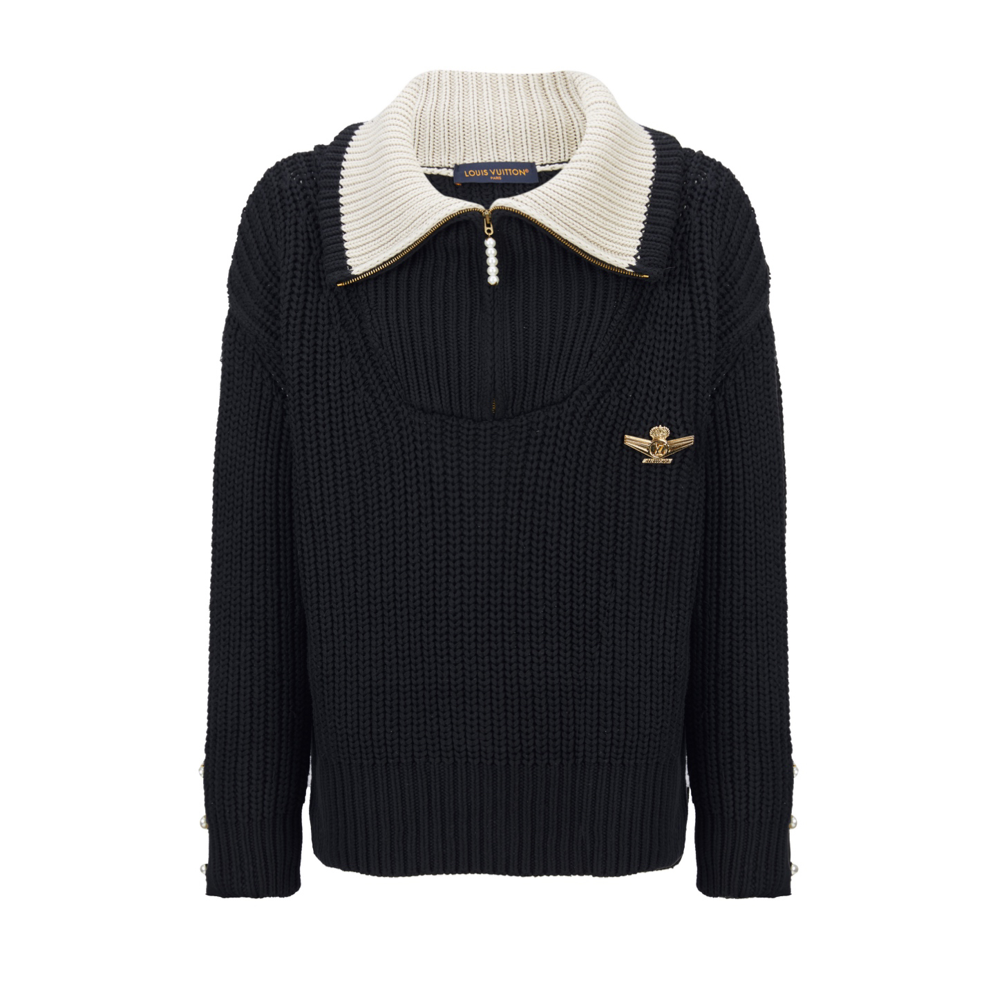 Logo pearl half-zip knit sweater
