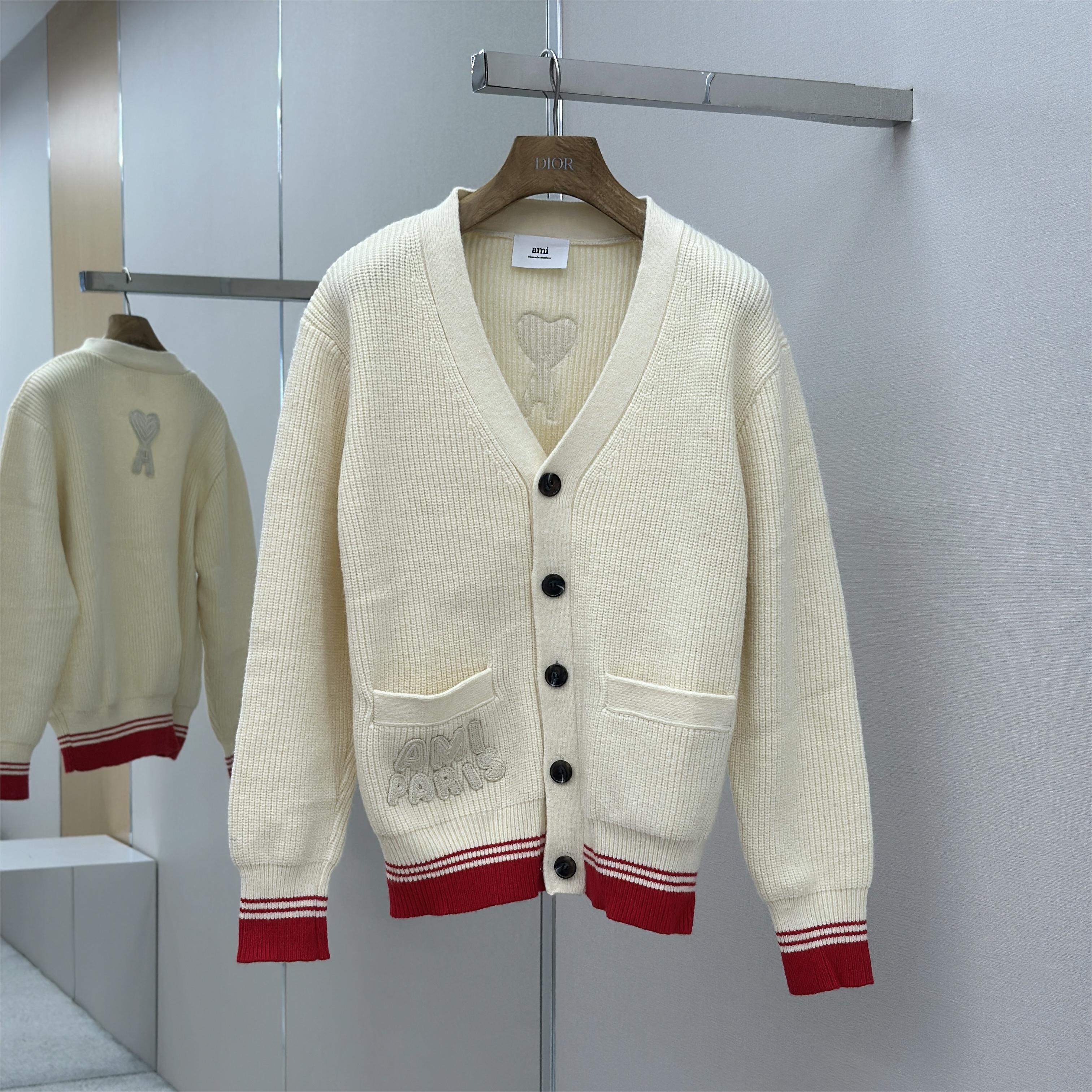 New Woven ADC Heart Stripe V-Neck Cardigan Sweater