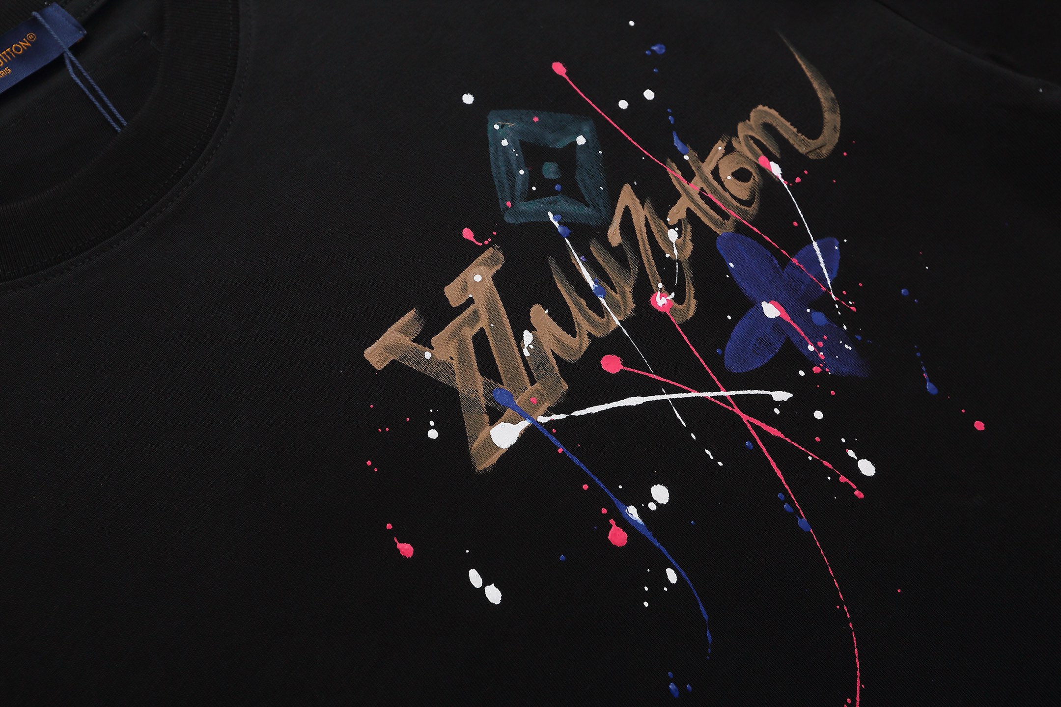 Hand-painted ink round neck short T-shirt