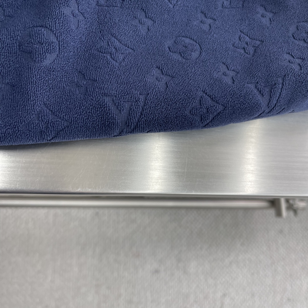 Blue Cotton Terry Jacquard Casual Shorts