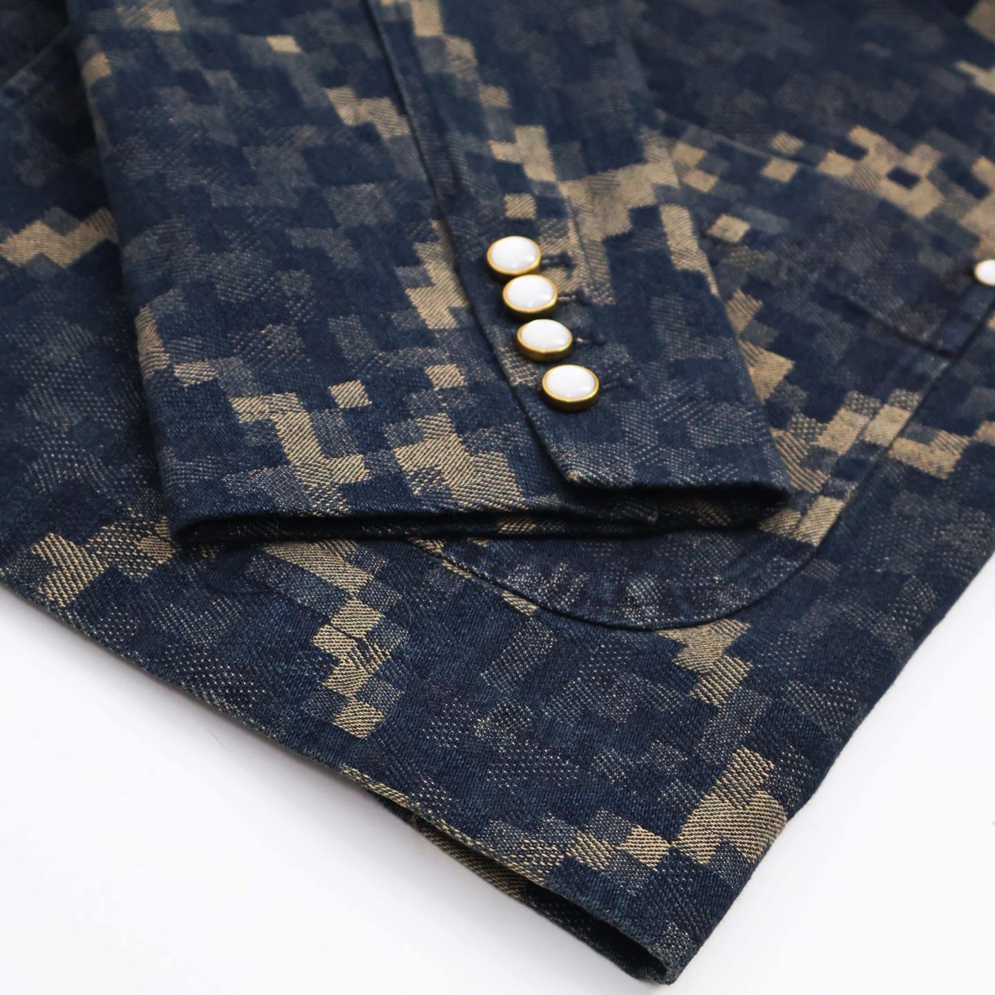 Snake print denim collarless jacket