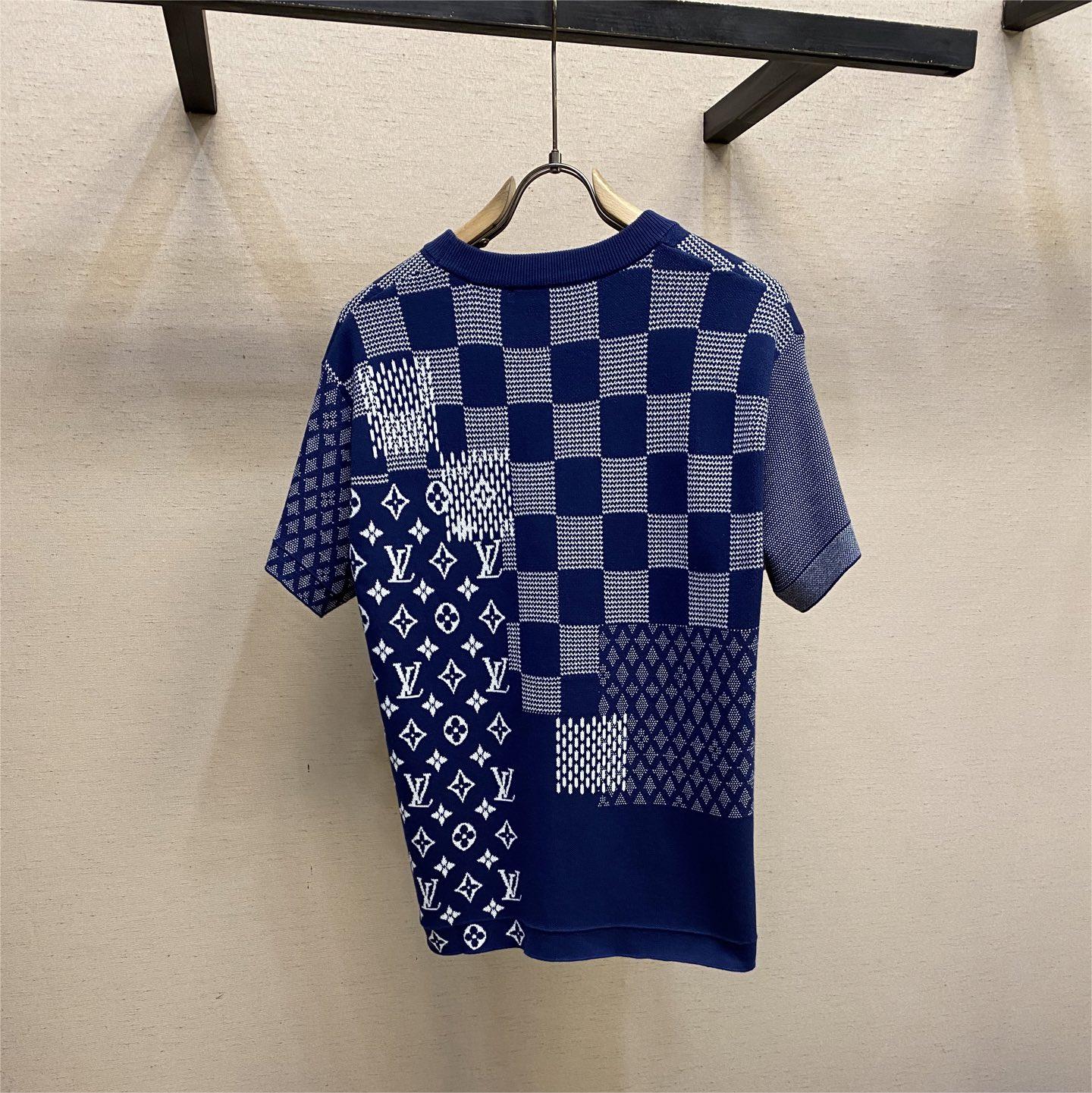 Jacquard Color-Block Checkered Knit T-Shirt