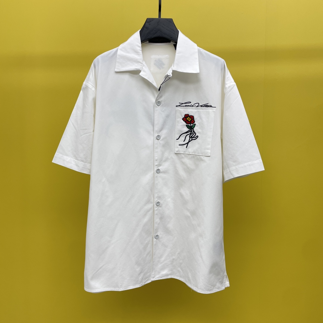 Rose Embroidered Short-sleeved Shirt