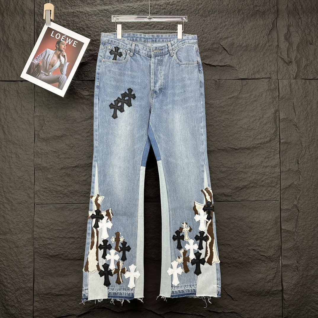 Cross-patch couple's washed jeans