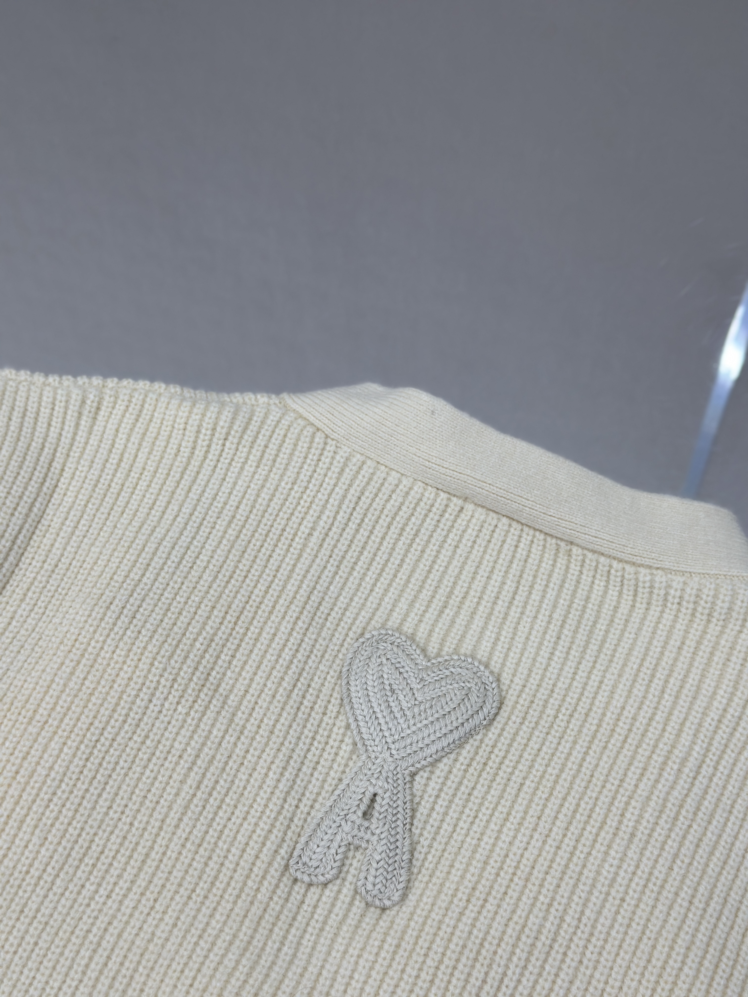 New Woven ADC Heart Stripe V-Neck Cardigan Sweater
