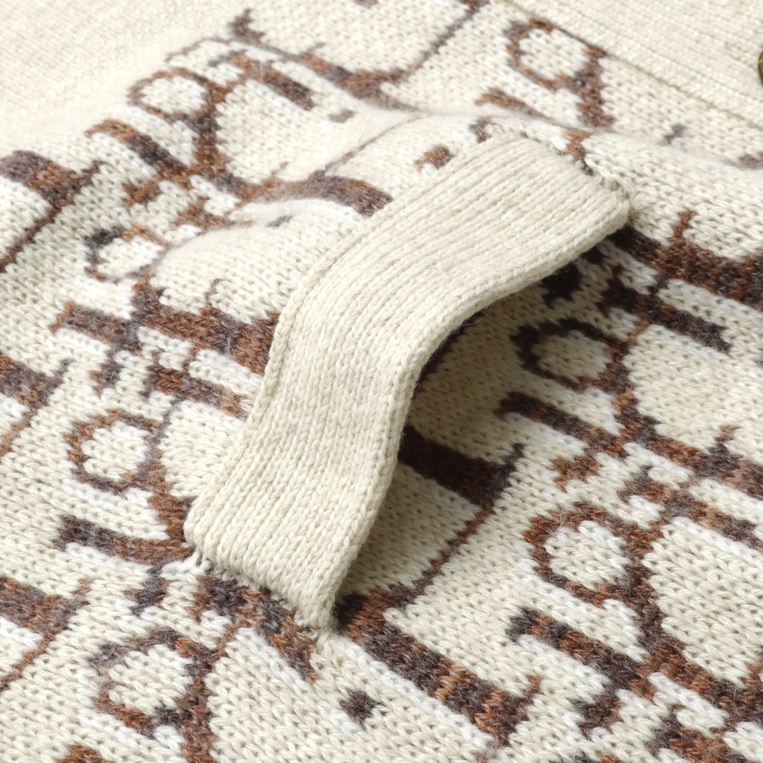 24FW Jacquard Logo Pattern Wool Knit Cardigan