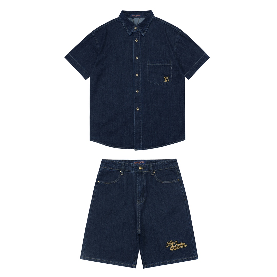 Rope Signature Letter Embroidery Denim Short