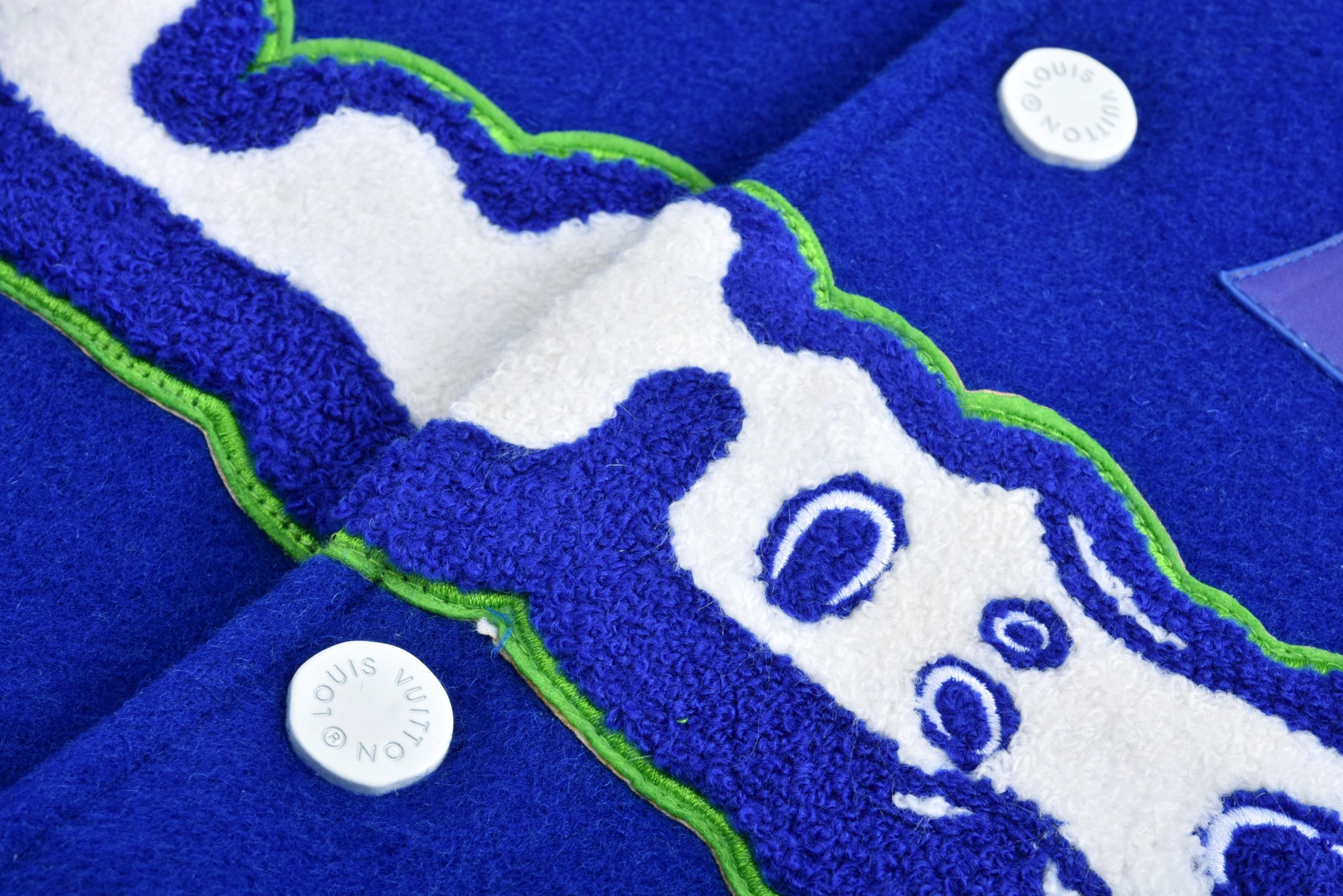 Royal Blue Embroidered Leather Sleeve Baseball Jacket