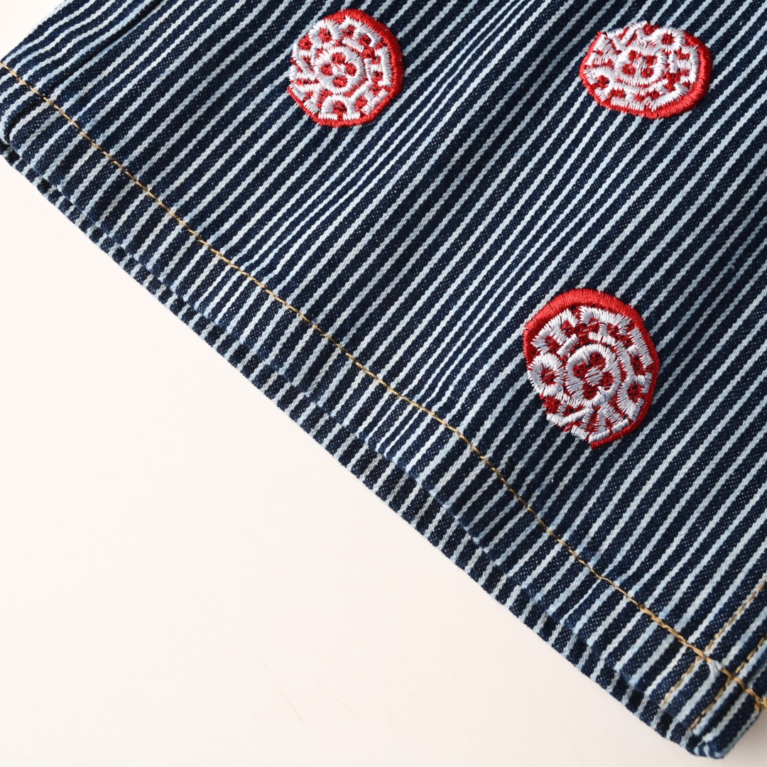 Sakura Embroidery Vertical Stripe Jeans