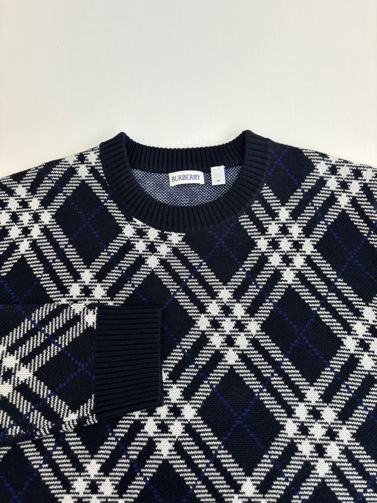 Herringbone Check Wool-Blend Pullover Crewneck Sweater