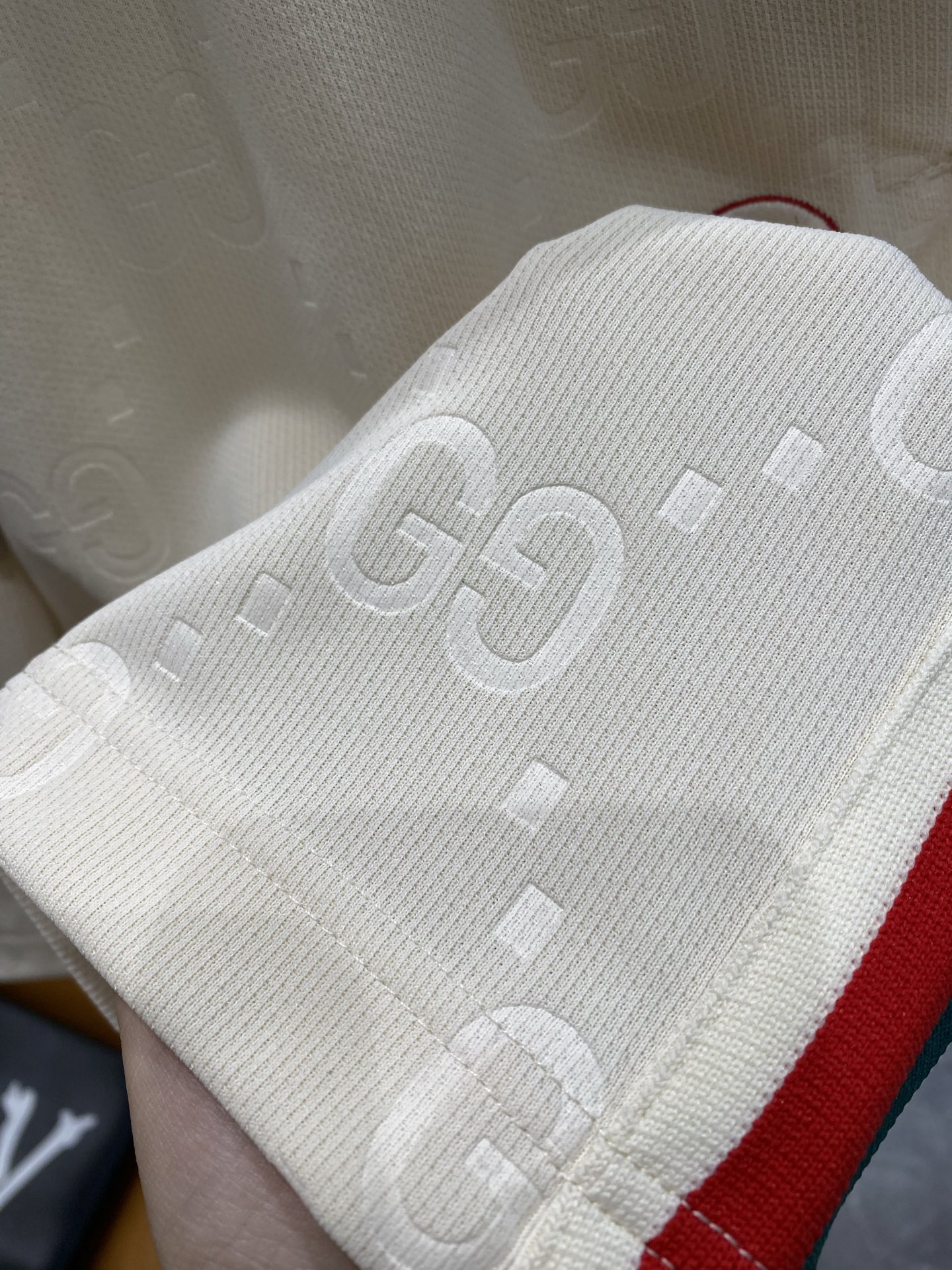 Red and white striped side panel shorts