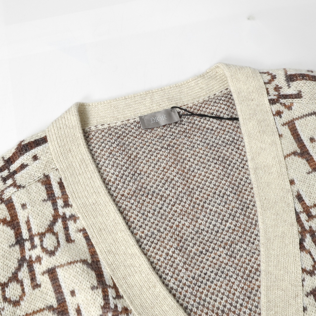 24FW Jacquard Logo Pattern Wool Knit Cardigan