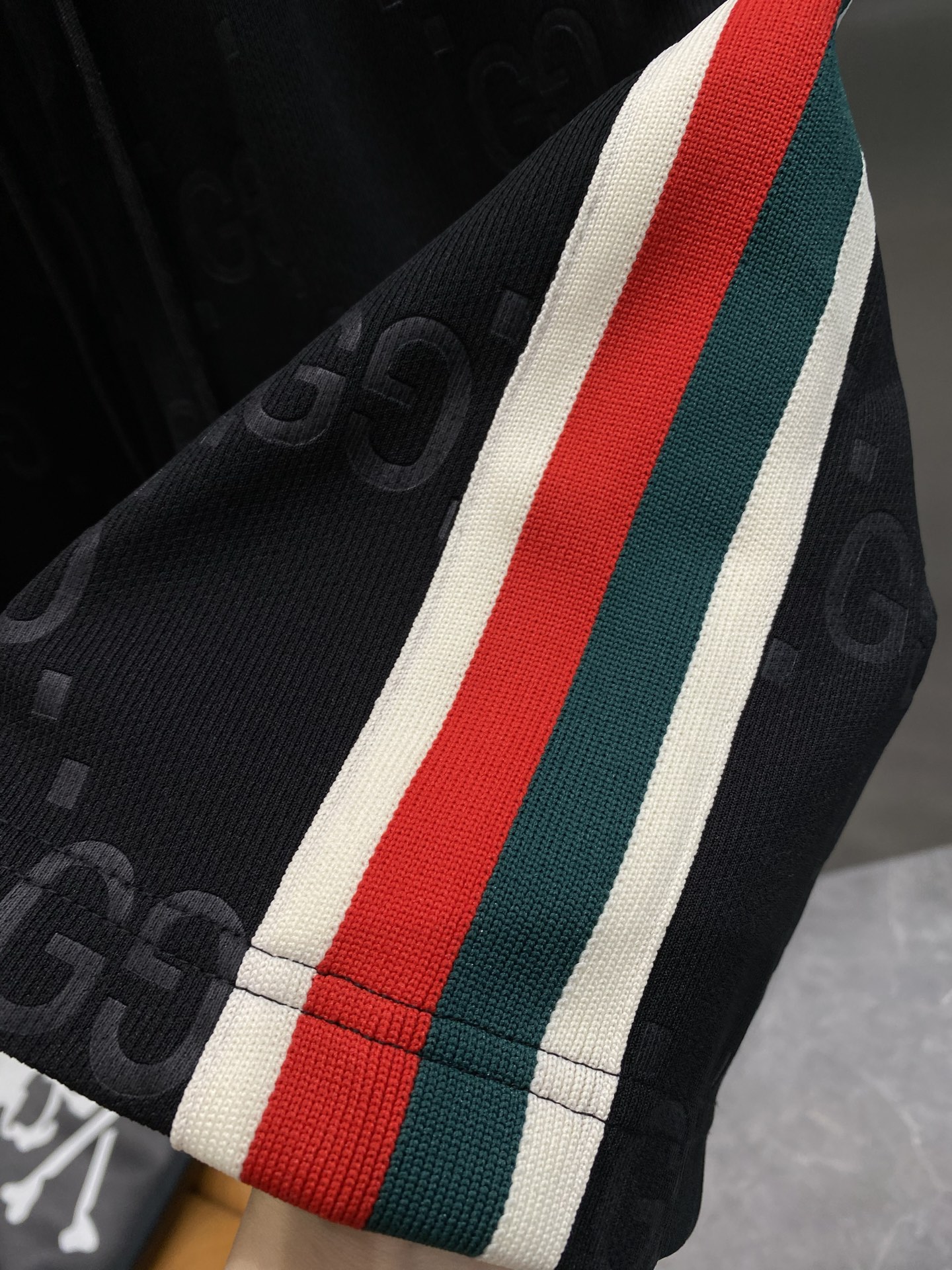 Red and white striped side panel shorts