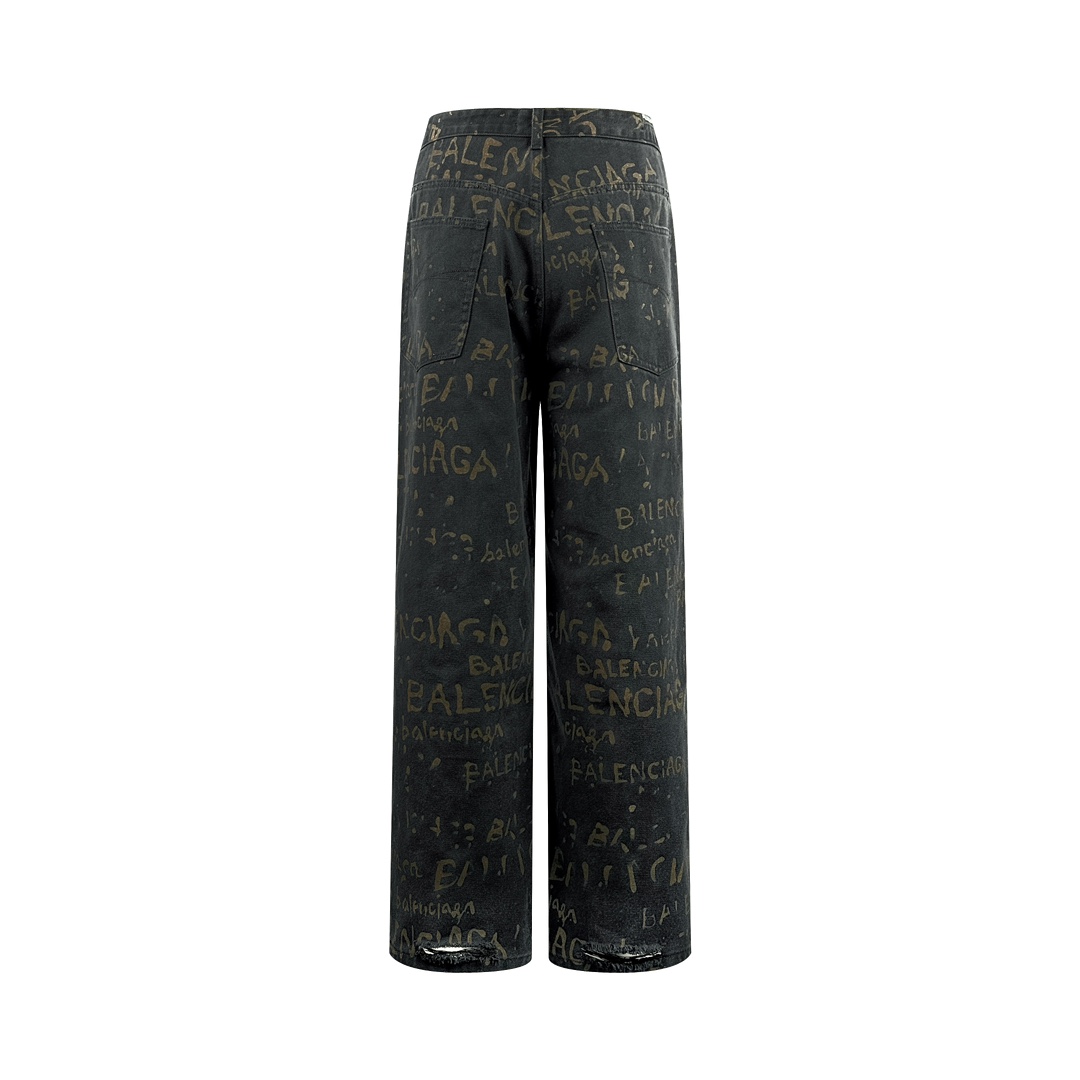 Washed All-Over Printed Jeans