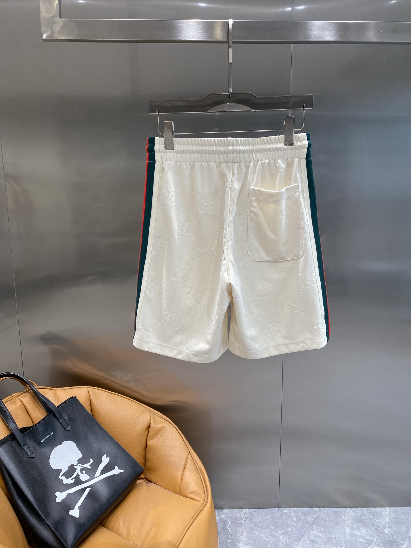 Red and white striped side panel shorts