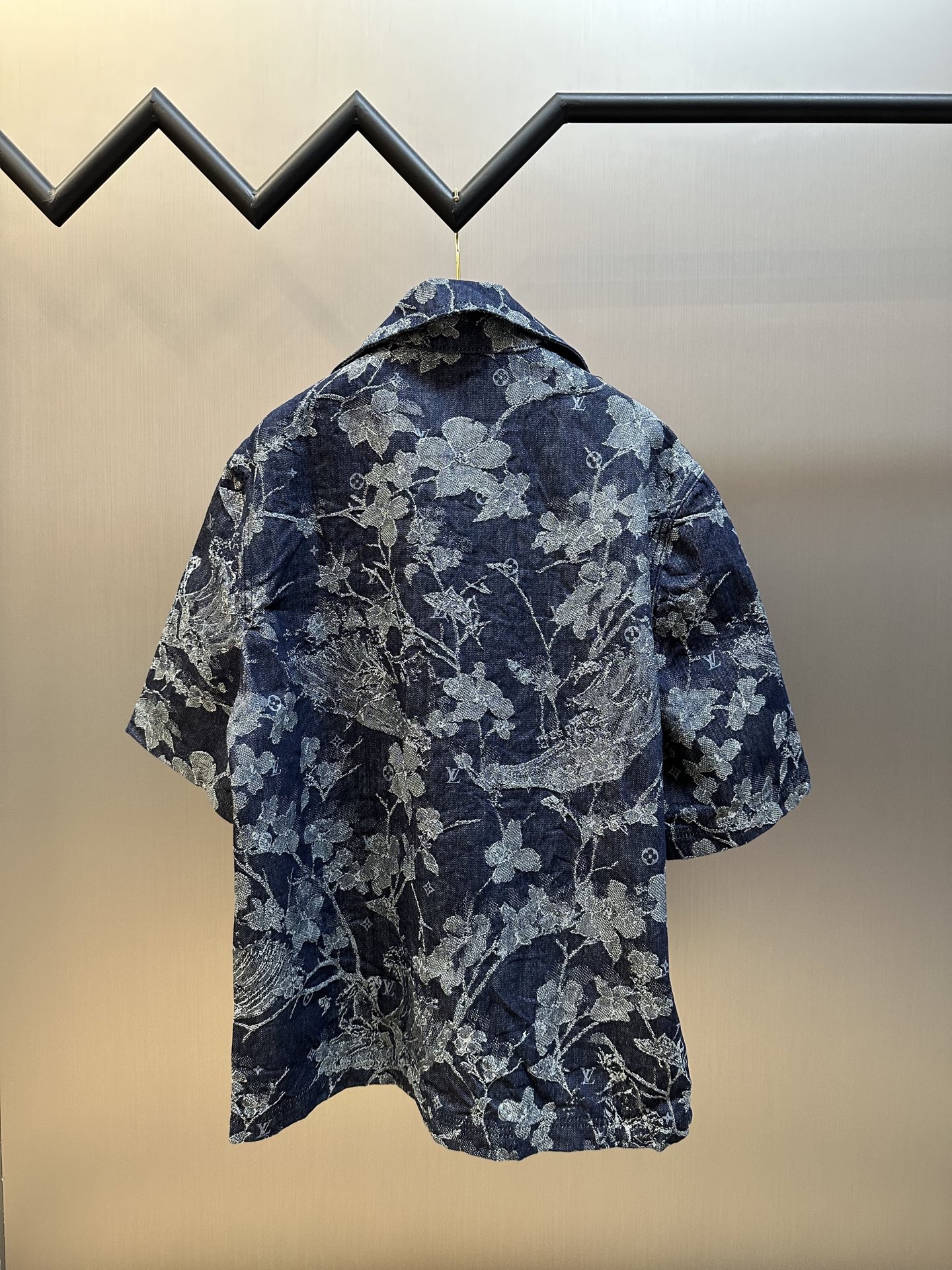 Jacquard Embroidered Denim Short-Sleeve Shirt