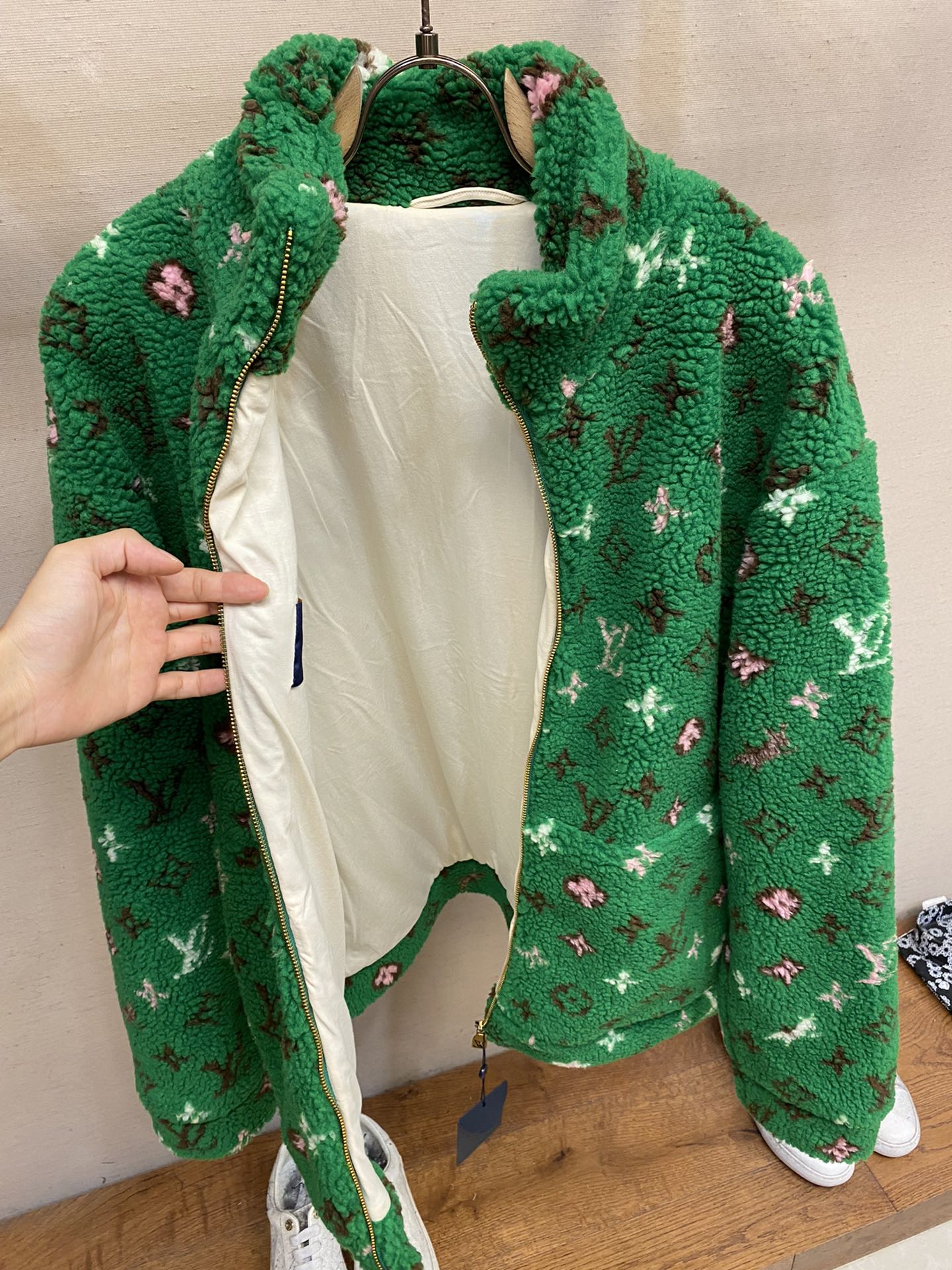 Plush Long Sleeve Stand Collar Coat