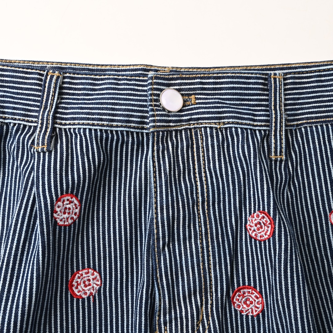 Sakura Embroidery Vertical Stripe Jeans