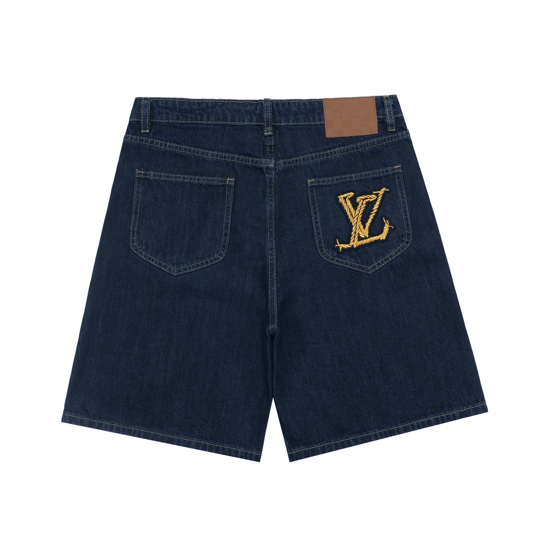 Rope Signature Letter Embroidery Denim Short