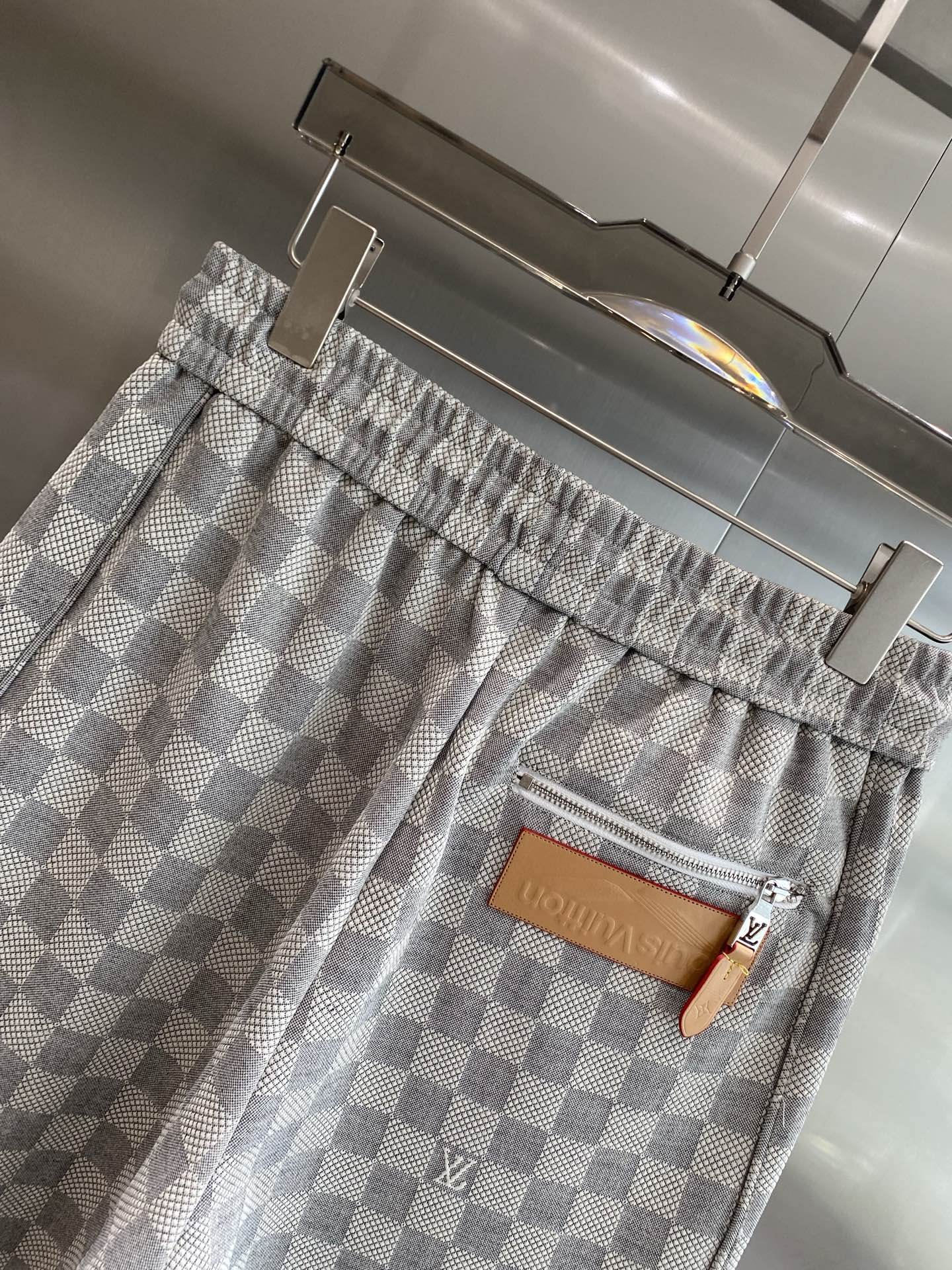 Gray and White Checkered Shorts